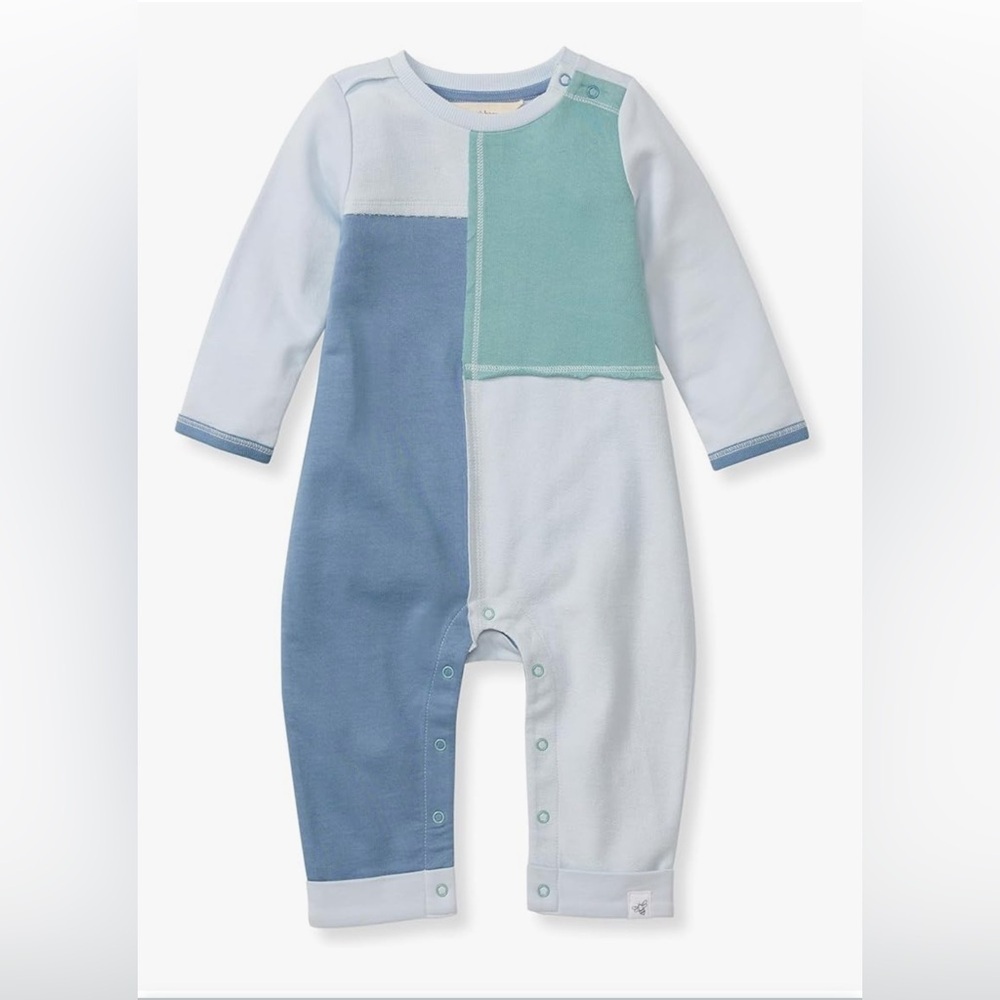 Burt's Bees Baby Boys' 100% Organic Long Sleeve Coverall Blue Block 3-6 month - Picture 2 of 7